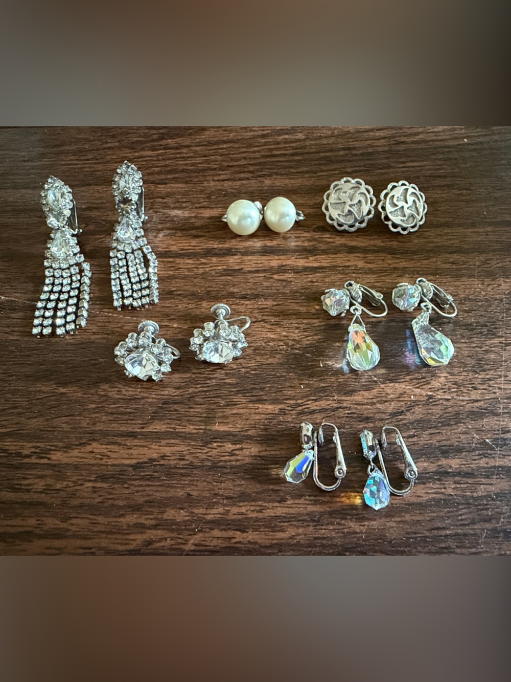 Crystal and Pearl Clip-On vintage Earring Set - Silver Tone